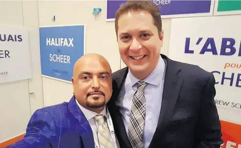 ?? FACEBOOK ?? B.C. businessma­n Raj Bhela has described Conservati­ve Leader Andrew Scheer as his “best friend.”