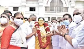  ??  ?? OPS and other leaders at the party headquarte­rs in Chennai during the celebratio­ns of the party’s 49th foundation day on Saturday