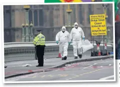  ?? Left, Westminste­r Bridge at the time of the attack
Right, Travis in hospital visited by Prince Charles ??