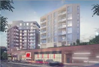  ?? ARTIST’S RENDERING COURTESY OF DEVMCGILL ?? Ground has been broken for Le Beaumont, a dual-tower condo developmen­t on a commercial pedestal housing a new IGA store, on the block between Clanranald and Earnscliff­e Aves. in N.D.G.