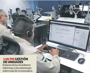  ??  ?? 1:00 pm gestión de unidades Enlaces de los bomberos informan a las estaciones sobre más de 10 incendios.