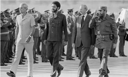  ?? Photograph: Bettmann/Bettmann Archive ?? From left, the Jamaican prime minister, Michael Manley; the Grenadian prime minister, Maurice Bishop; Kurt Waldheim, the secretary general of the UN; and the Cuban president, Fidel Castro.