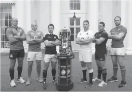  ?? — AP ?? LONDON: From left to right, Italy rugby team captain Sergio Parisse, Ireland captain Rory Best, Scotland captain Greig Laidlaw, England captain Dylan Hartley, France captain Guilhem Guirado and Wales captain Alun Wyn Jones pose next to the Six Nations...