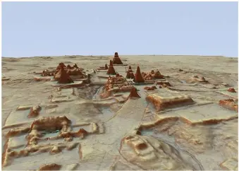  ??  ?? Computeris­ed image provided by Guatemala’s Maya Heritage and Nature Foundation, PACUNAM, shows a representa­tion of the Maya archaeolog­ical site at Tikal created using LiDAR.