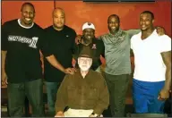  ?? Submitted Photo ?? Olison: El Dorado native Rance Olison, standing, center, visits with other members of the NFL Former Players Associatio­n, San Antonio-Austin Chapter at a recent gathering.