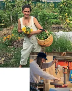  ??  ?? OUR WORK (clockwise from far left) Tess Partridge with sunflowers grown in the family’s flourishin­g garden in Te Puke. Crafty Gatherer’s clever Forkstas help to aerate soil. Seed raising trays are made from locally sourced macrocarpa. Marco Partridge in his busy workshop.