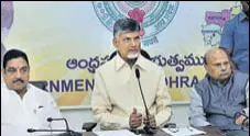  ?? HT PHOTO ?? Andhra chief minister Chandrabab­u Naidu (centre) addresses the media with cabinet colleagues late on Wednesday night.