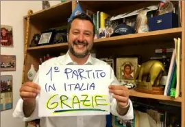  ?? AP ?? Matteo Salvini’s right-wing Italian League party logged huge gains in last month’s European Parliament elections.