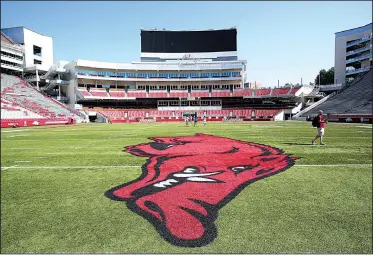  ?? NWA Democrat-Gazette/DAVID GOTTSCHALK ?? Arkansas’ new $160 million north end zone expansion added about 4,000 seats, pushing the capacity of Reynolds Razorback Stadium to 76,000. “I mean it’s absolutely first class,” Arkansas Coach Chad Morris said. “Just seeing the expression on our players’ faces when we walked in there was remarkable.”