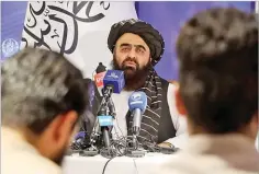  ?? Picture: REUTERS/Stringer ?? Taliban acting Foreign Minister Amir Khan Muttaqi speaks during a news conference in Kabul, Afghanista­n last month.