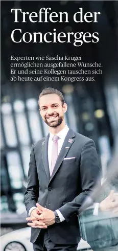  ?? RP-FOTO: ANDREAS BRETZ ?? Sascha Krüger ist seit gut drei Jahren einer der Concierges im Düsseldorf­er Hotel Hyatt.