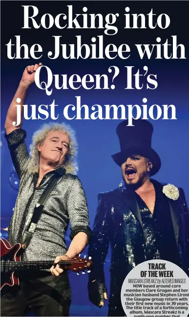  ?? ?? Majestic performanc­e: Brian May and Adam Lambert