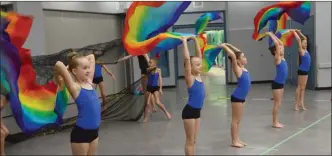  ?? WAYNE EMDE/Special to The Okanagan Saturday ?? Members of the Okanagan Rhythmic Gymnastics Club perform for the audience before the announceme­nt that Vernon has been awarded the 2022 BC Winter Games.