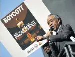  ?? Picture: REUTERS ?? SO WHITE: The Rev Al Sharpton at a protest outside the 2016 Academy Awards. He led a group protesting the failure of the awards to recognise people of colour in the major categories