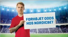  ??  ?? Her er reklamen med Simon Kjaer, som skaber ballade i VM-lejren. SCREENSHOT: NORDICBET