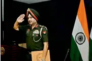  ?? — PTI ?? Director General Military Operations Ranbir Singh salutes after a press conference in New Delhi.