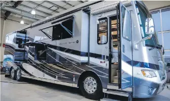  ??  ?? At Bucars RV Centre in Balzac, Alta., models range from this one, worth more than $600,000, all the way up to more than $1 million for luxury diesel motorhomes.