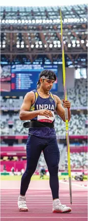  ?? — PTI ?? India’s Neeraj Chopra competes in the qualificat­ion round of men’s javelin throw event at the Tokyo Olympics in Tokyo on Wednesday.