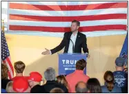  ?? (AP/Erie Times-News/Christophe­r Millette) ?? Eric Trump addresses more than 250 people at a rally Monday in Erie, Pa., in support of his father, President Donald Trump.