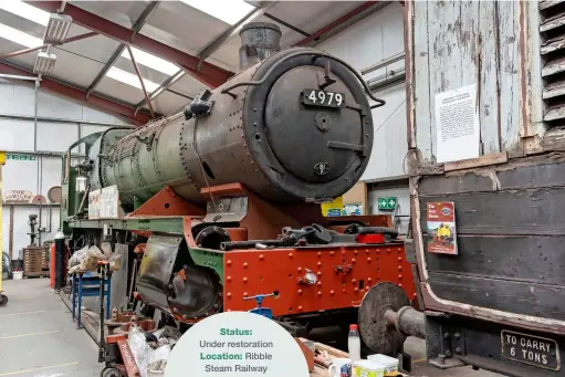  ?? ALISDAIR ANDERSON ?? ABOVE No. 4979 Wootton Hall continues to make good progress at the Ribble Steam Railway on October 16 2021. New cabsides have been fitted and cladding is being installed.