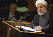  ?? DAVE SANDERS/NEW YORK TIMES ?? Iranian President Hassan Rouhani, speaking Tuesday to the U.N. General Assembly, invited the U.S. to return to talks within the U.N. Security Council.