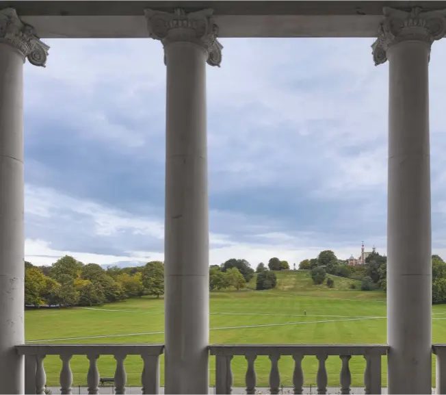  ??  ?? Fig 5: The view from the first-floor loggia towards the park and the observator­y, the former site of the medieval tower