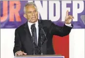  ?? MATT ROURKE AP ?? Presidenti­al candidate Robert F. Kennedy Jr. speaks during a campaign event Monday outside the National Constituti­on Center in Philadelph­ia.