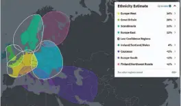  ??  ?? The map of my ethnicity breakdown from Ancestrydn­a.