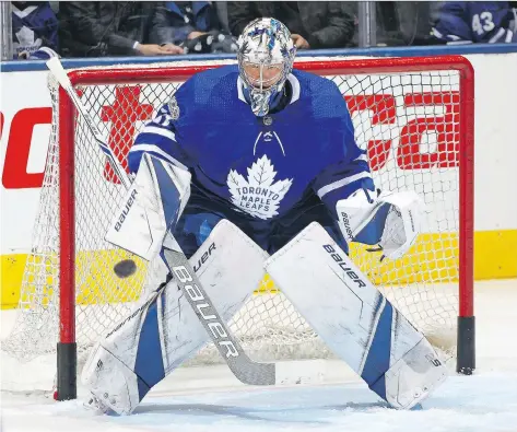  ?? CLAUS ANDERSEN/GETTY IMAGES ?? Goaltender Frederik Andersen has been the star for the Toronto Maple Leafs so far, boasting a 16-8-1 record.