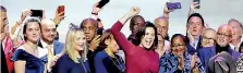  ??  ?? Gretchen Whitmer, a Democrat, cheers as she declares victory in the governor’s race in Detroit, Michigan