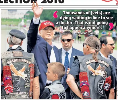  ??  ?? ON A ROLL: Donald Trump waves to supporters Sunday at the Rolling Thunder motorcycle rally honoring vets.