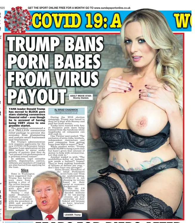  ??  ?? ADULT MOVIE STAR: Stormy Daniels
LEADER: Trump