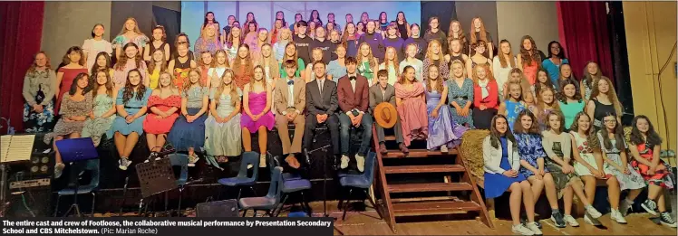  ?? (Pic: Marian Roche) ?? The entire cast and crew of Footloose, the collaborat­ive musical performanc­e by Presentati­on Secondary School and CBS Mitchelsto­wn.