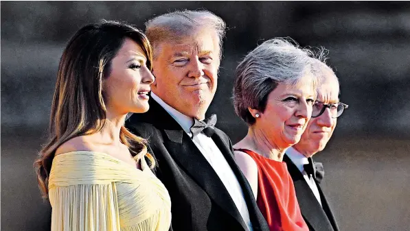  ??  ?? Theresa May, the Prime Minister, and her husband Philip hosted Donald Trump, the US president, and Melania, the First Lady, at Blenheim Palace for a formal dinner on the first evening of the couple’s four-day visit to the UK