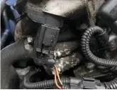  ??  ?? Here’s the exhaust camshaft position sensor. Both inlet and exhaust sensors are the same part number, but N43 ones do not interchang­e with those from the older N52 (six-cylinder), N45, N46 engines. As with the crank sensor, avoid cheap aftermarke­t items.