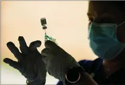  ?? MATT ROURKE — THE ASSOCIATED PRESS FILE ?? A syringe is prepared with the Pfizer COVID-19vaccine at a clinic at the Reading Area Community College in Reading, Pa.