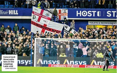  ?? JOHN HOBSON ?? Concerned: Newcastle fans in the Leppings Lane end