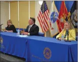  ?? PHOTO PROVIDED ?? Albany County Executive Dan McCoy, center, Albany County Health Commission­er Dr. Elizabeth Whalen, right, and Albany County Department for Aging Commission­er Deb Riitano provide a COVID-19 update Thursday morning.