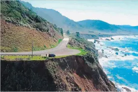  ?? MENDOCINO COUNTY THE ASSOCIATED PRESS ?? This aerial image shows the pullout where the SUV of Jennifer and Sarah Hart was recovered off Pacific Coast Highway 1, near Westport, Calif.