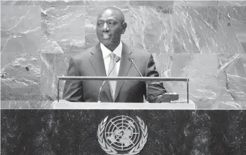  ?? RICHARD DREW AP ?? Kenyan President William Ruto addresses the 78th session of the United Nations General Assembly on Sept. 21. Andrew C. Cheatham, a Kenya expert at the United States Institute of Peace, said Kenya has broad experience in sending police officers to promote peace and security in places such as Kosovo, the Democratic Republic of Congo and Somalia.