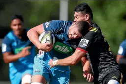  ?? GETTY IMAGES ?? Dalton Papalii of the Blues charges forward during the Super Rugby pre-season match against the Chiefs in Te Kuiti yesterday.