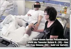  ??  ?? Nach einem harten Polizeiein­satz steht der Tunesier Hatem K. (35) - hier mit Frau Simona (55) - bald vor Gericht.