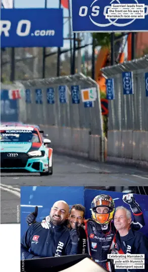  ??  ?? Guerrieri leads from the front on his way to Marrakech race-one win
Celebratin­g Marrakech pole with Munnich Motorsport squad