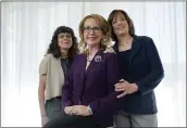  ?? CHRIS PIZZELLO — THE ASSOCIATED PRESS ?? Gabby Giffords, center, with co-directors Julie Cohen, left, and Betsy West of “Gabby Giffords Won't Back Down.”