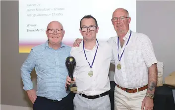  ?? ?? Reserves best and fairest Steve Martin (centre) and coaches Alex Martin and Ian Wallace.