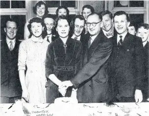  ??  ?? Left: An old picture from Christ Church Youth Fellowship, showing Mr and Mrs Clark’s anniversar­y. It was taken in Christ Church School, possibly in 1956. Front row (from left) Dorothy Harrison, Mrs Clark, Mr Clark, David Mitchell. Middle Row: Jack...