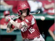  ?? NWA Democrat-Gazette/CHARLIE KAIJO ?? Arkansas infielder Casey Martin went 2 for 5 with 2 runs and 3 RBI to lead the Razorbacks’ offense Saturday. His inside-the-park home run put the Razorbacks ahead 4-1 in the second inning.