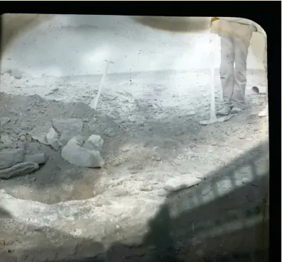  ??  ?? Below: Past Present, a photograph by Rose Ferraby using a slide from the archive of Mary Chitty who excavated at Aldborough between 1934–38