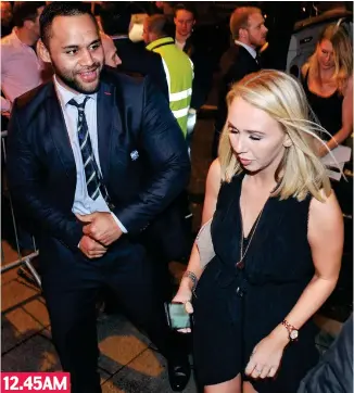  ??  ?? Looking sharp: Billy Vunipola arrives at the venue with another partygoer