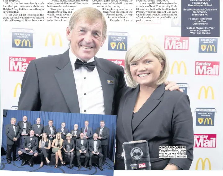  ??  ?? KING AND QUEEN Dalglish with top prize winner Jane and (left) with all award winners